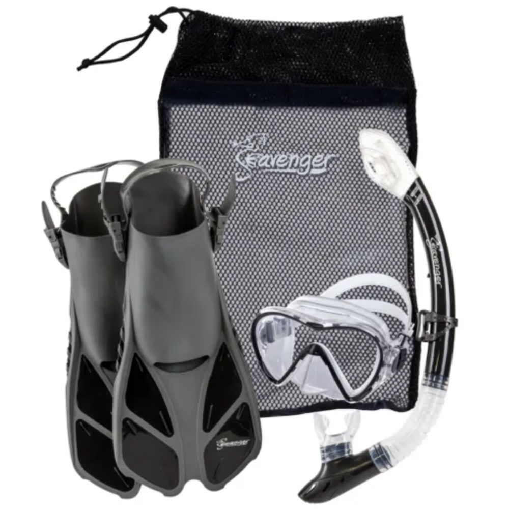 Seavenger Adults Kids Dry Top Snorkel Mask Fins Bag Travel Set Beach Lake Boat